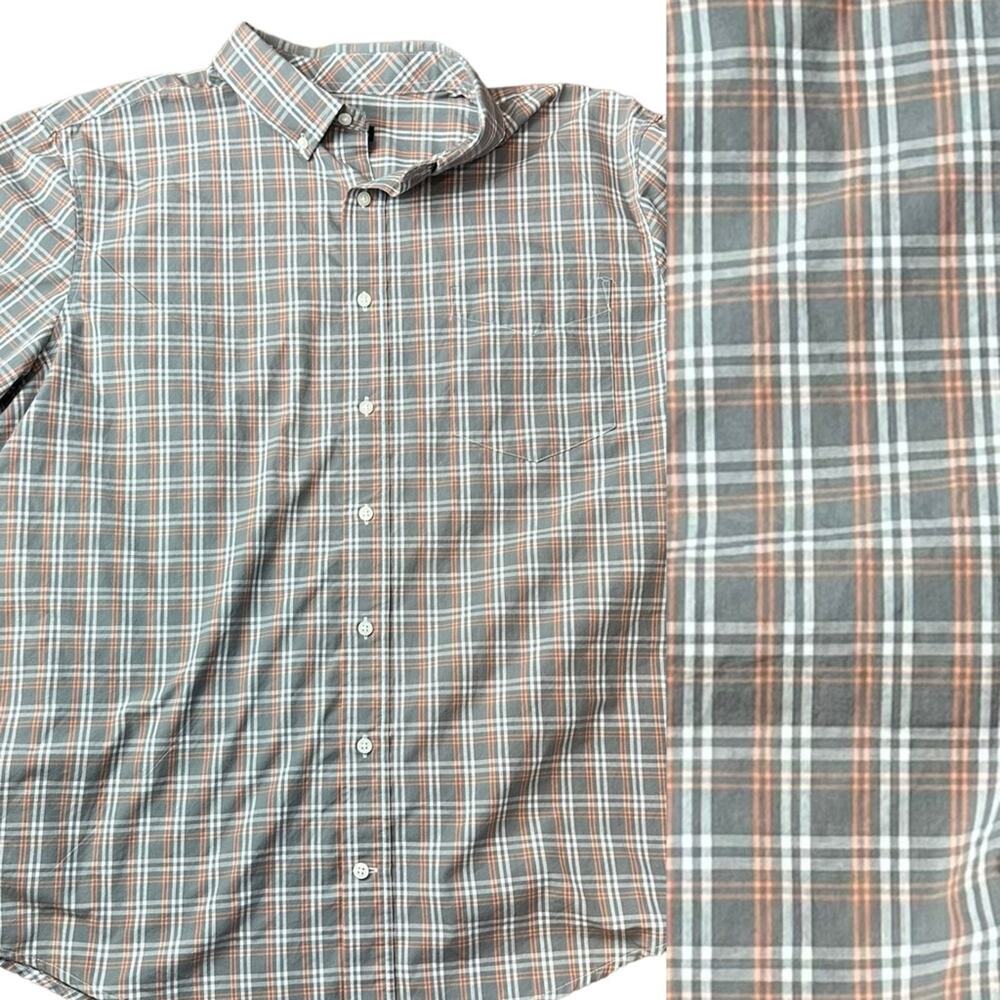 George Big Men’s Plaid Short Sleeve Button Down Shirt Size 2XL Gray Coral White